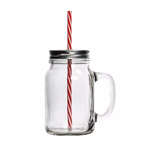 Rink Drink Pack of 4 Transparent Glass Mason Jar Tumblers with Lids and Reusable Straws, 620ml – 3