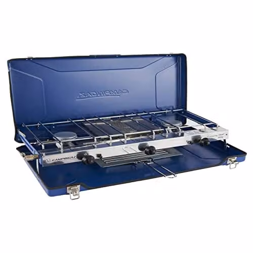 Campingaz Chef Folding Double Burner Stove and Grill, Blue Tabletop Gas Cooker with Piezo Ignition – 1