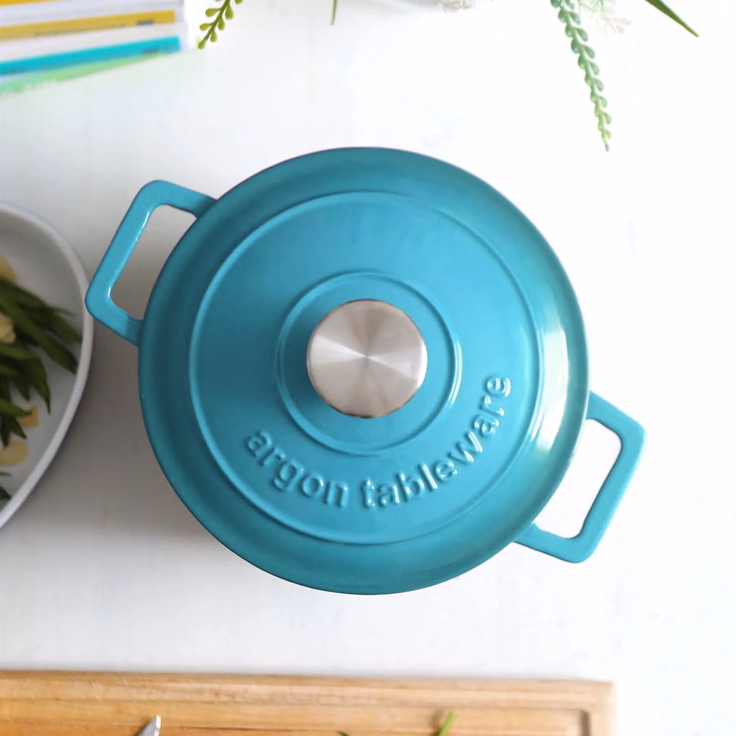 Argon Tableware 2pc Round Cast Iron Casserole Dish Set with Lids in Petrol – 4