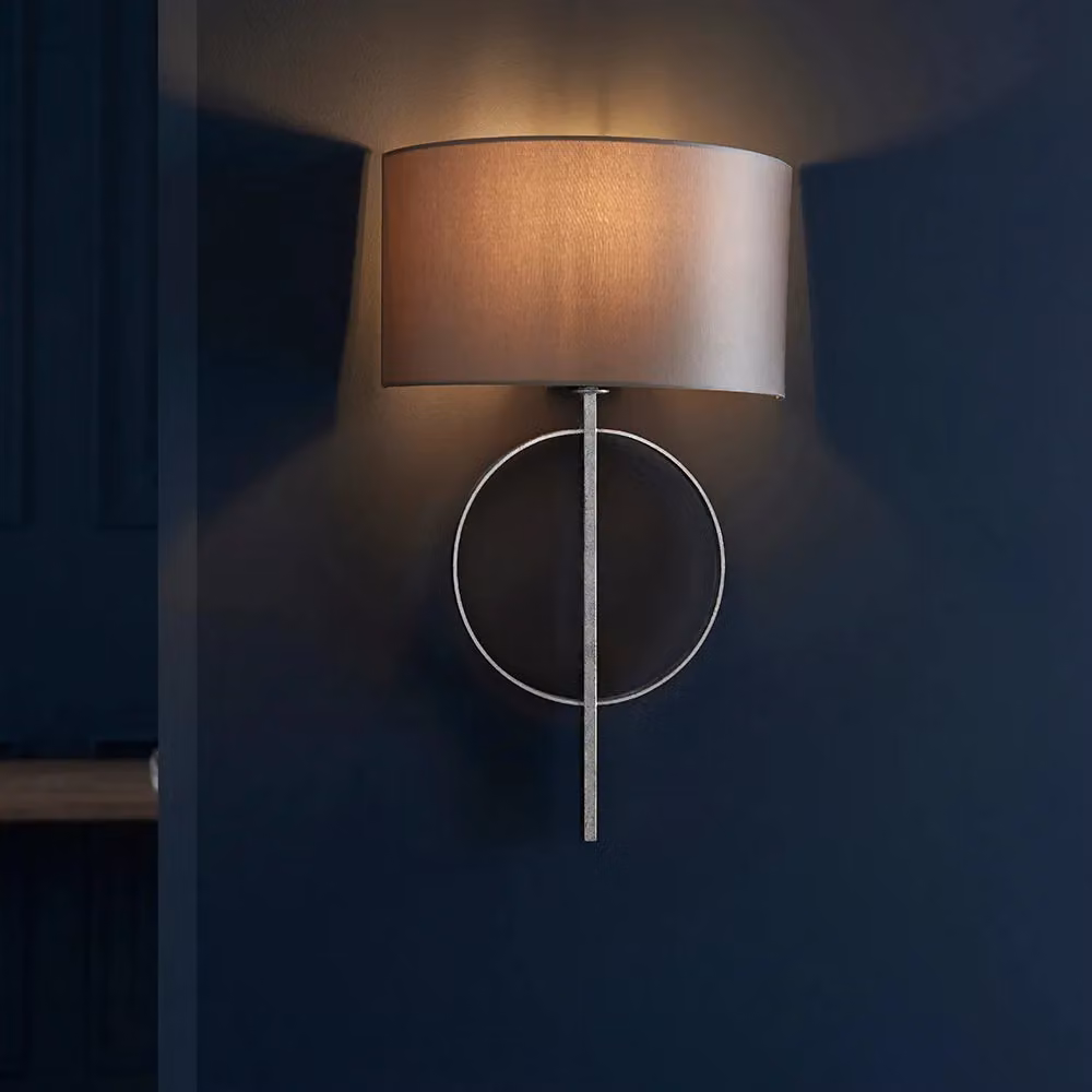 Loops Antique Silver Leaf Wall Light with Mink Satin Half Shade and Dimmable Filament Lamp – 2