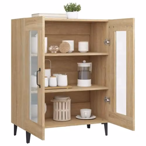 vidaXL Modern Sideboard in Sonoma Oak with Glass and MDF, W/D/H: 69.5 x 34.0 x 90.0 cm – 4