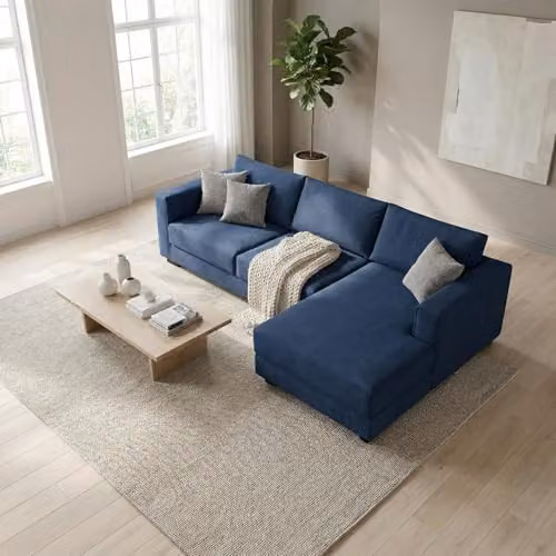 Abakus Direct Kaizer L-Shaped Corner Sofa in Blue Bouclé Fabric, Right Facing, W: 286 cm, D: 170 cm, H: 85 cm – 5