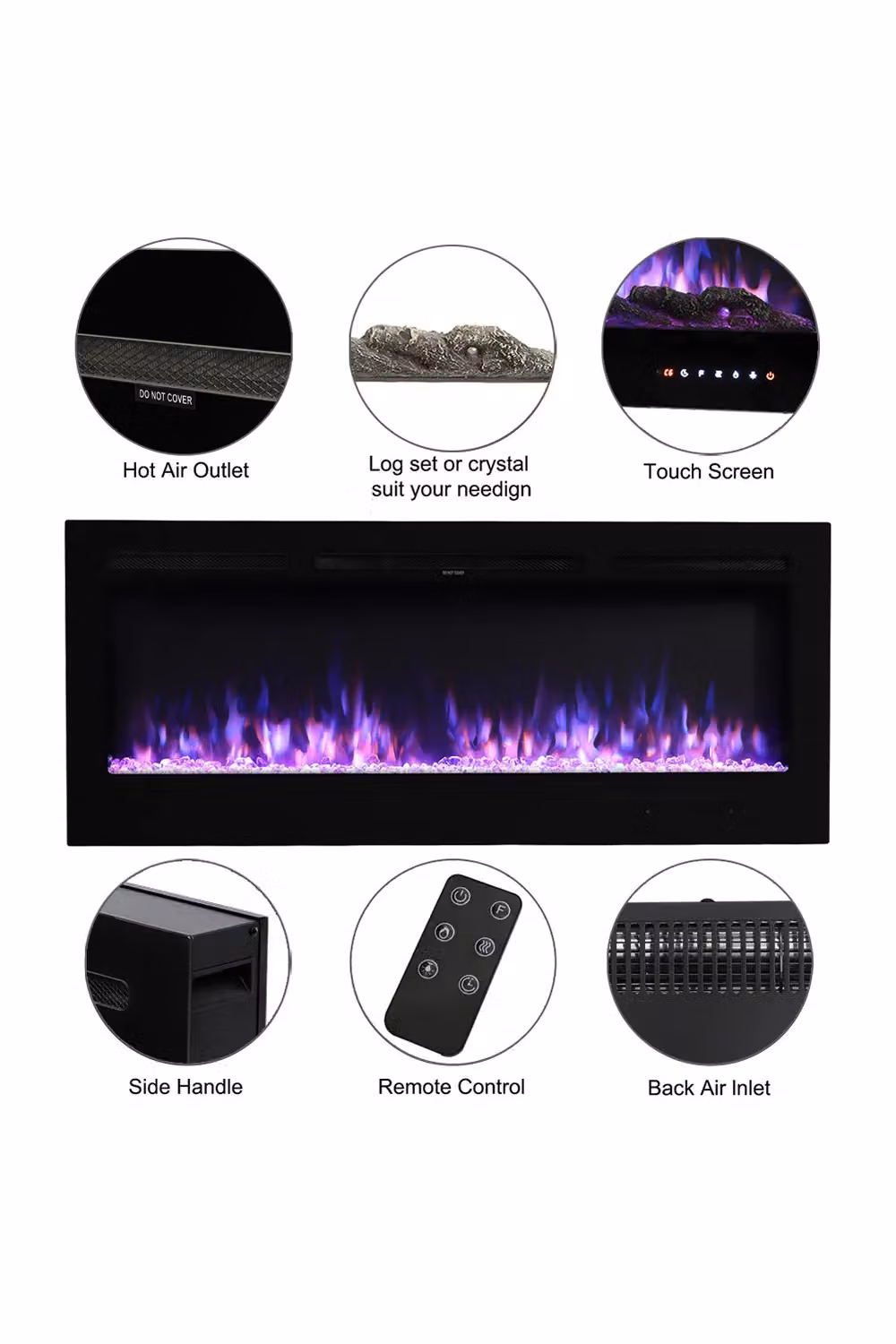 Living and Home 40 Inch Black Recessed and Wall Mounted Electric Fireplace with Remote – 3
