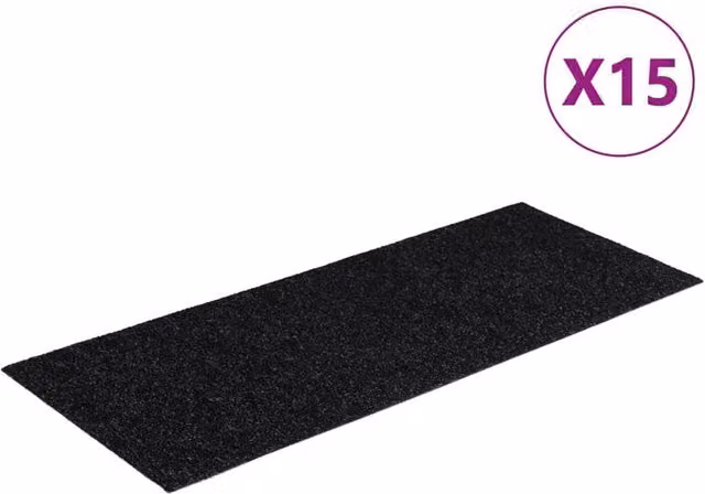 Berkfield Home Self-adhesive Rectangular Stair Mats, 15 Pieces, Black, W: 60 cm, D: 25 cm
