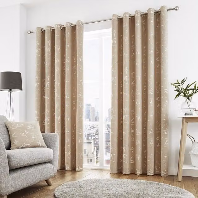 Terrys Sagano Floral Eyelet Curtains, Beige, Opaque Polyester