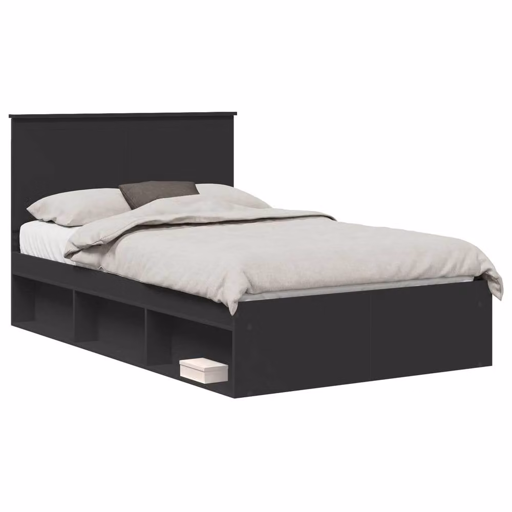 Berkfield Home Modern Bed Frame with Headboard in Black Solid Pine Wood, W/D/H: 120 x 200 cm – 2