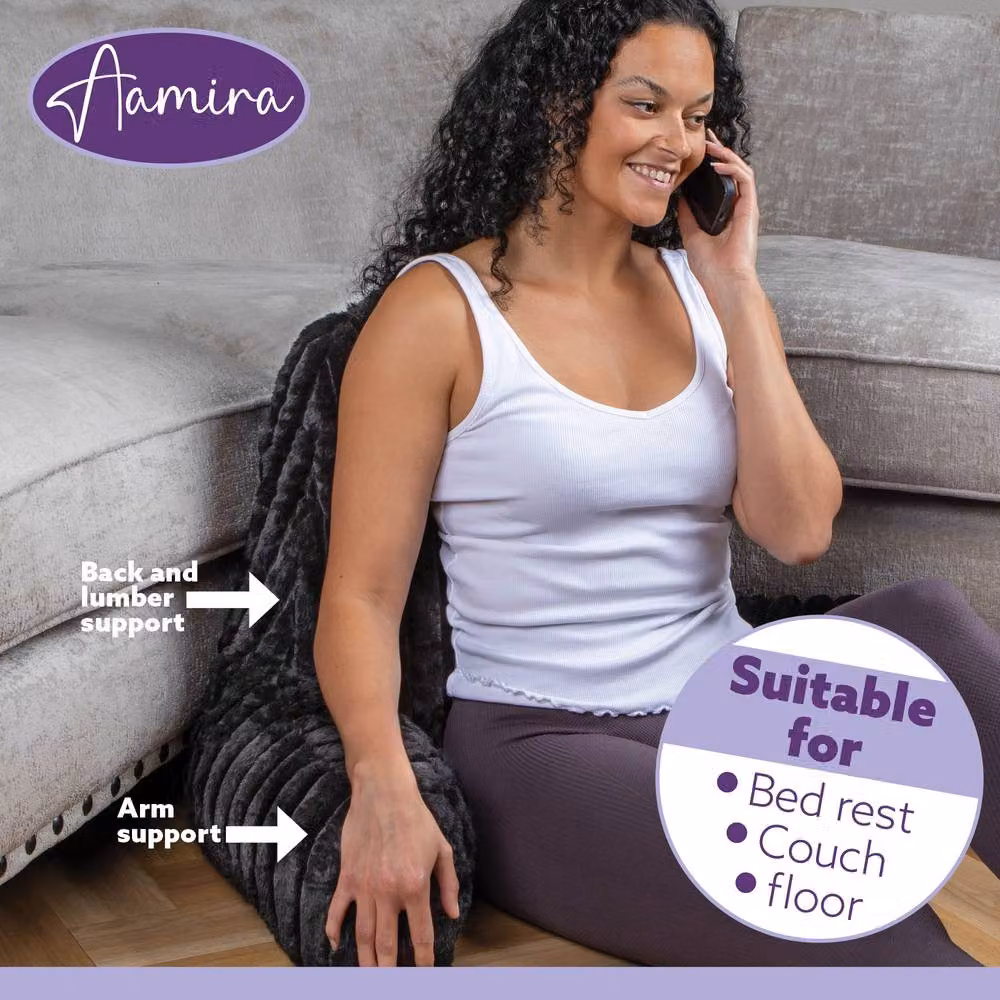 Aamira Black Faux Fur Ribbed Memory Foam Wedge Reading Pillow Support Cushion – 6