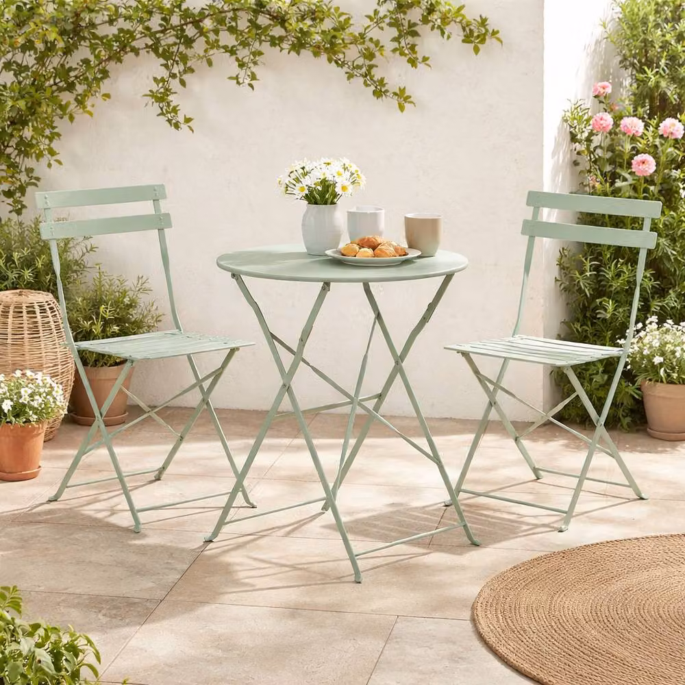Marco Paul 3 Piece Folding Metal Bistro Set in Matt Sage Green – 3