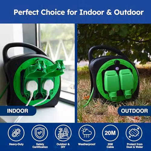 Desiretech 20m Weatherproof Outdoor Extension Lead, 2-Gang, 13A, Green – 4