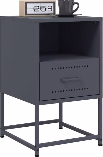 Berkfield Home Durable Metal Bedside Cabinets, 2 Pack, Anthracite Grey, W/D/H: 36 x 39 x 60.5 cm