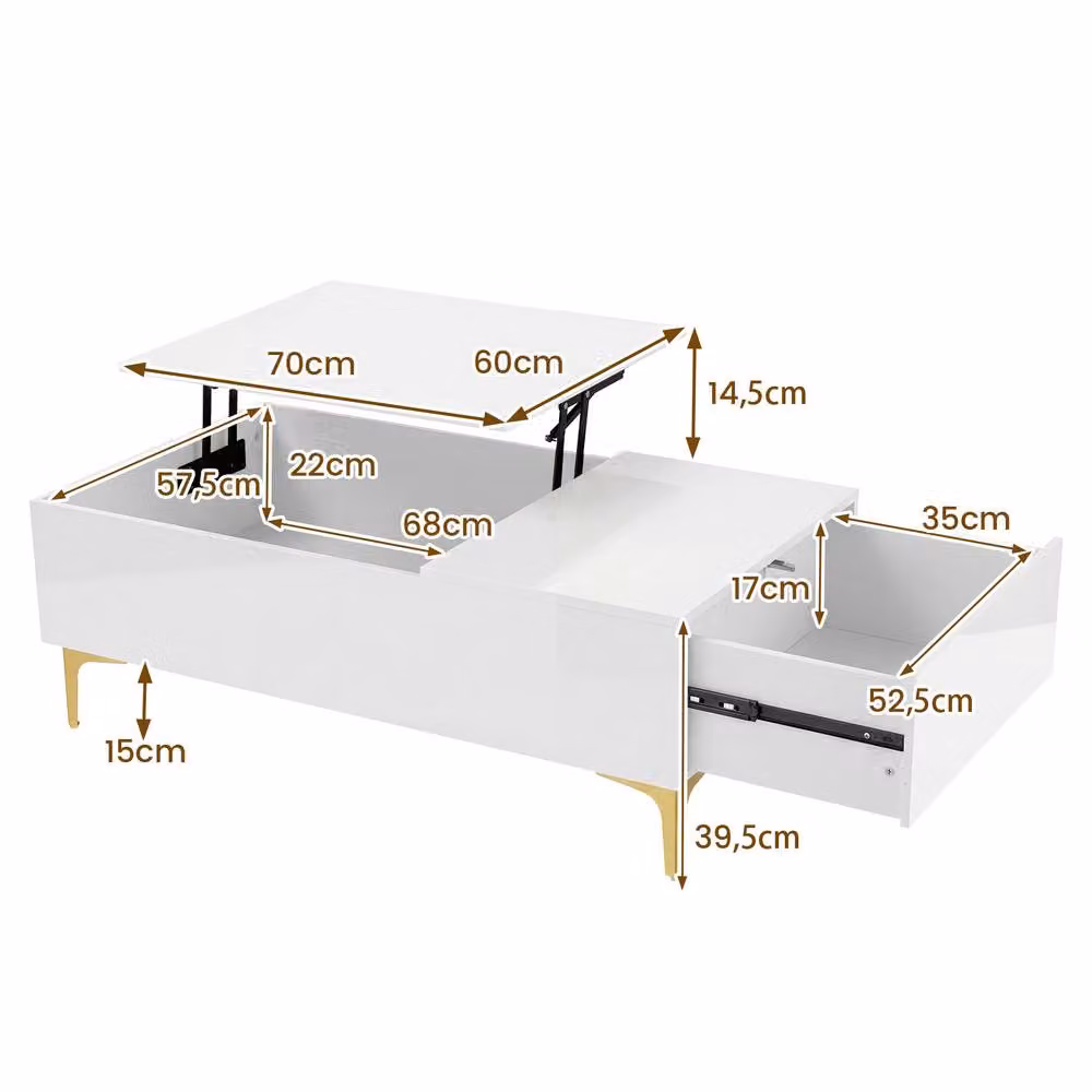 Costway Modern White High Gloss Lift Top Coffee Table with Metal Legs – 2