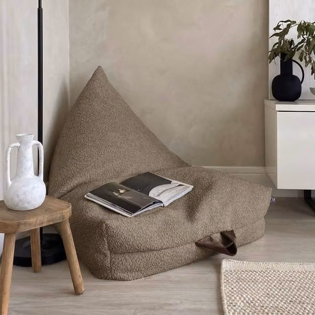 rucomfy Snug Humbug Large Indoor Bean Bag Lounger for Adults in Beige Striped Bouclé Fabric
