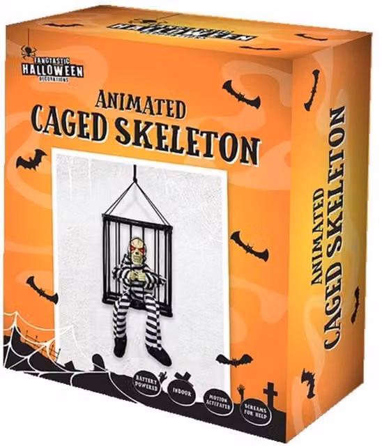 KDMD Orange Caged Skeleton Animated Prisoner Halloween Decoration – 1