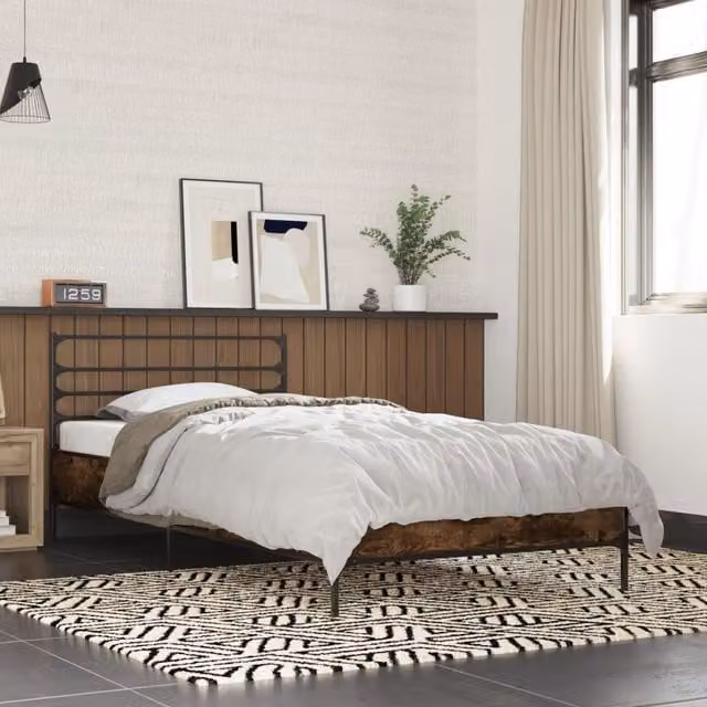 Berkfield Home Smoked Oak Bed Frame in Brown, W/D/H: 90 x 200 cm