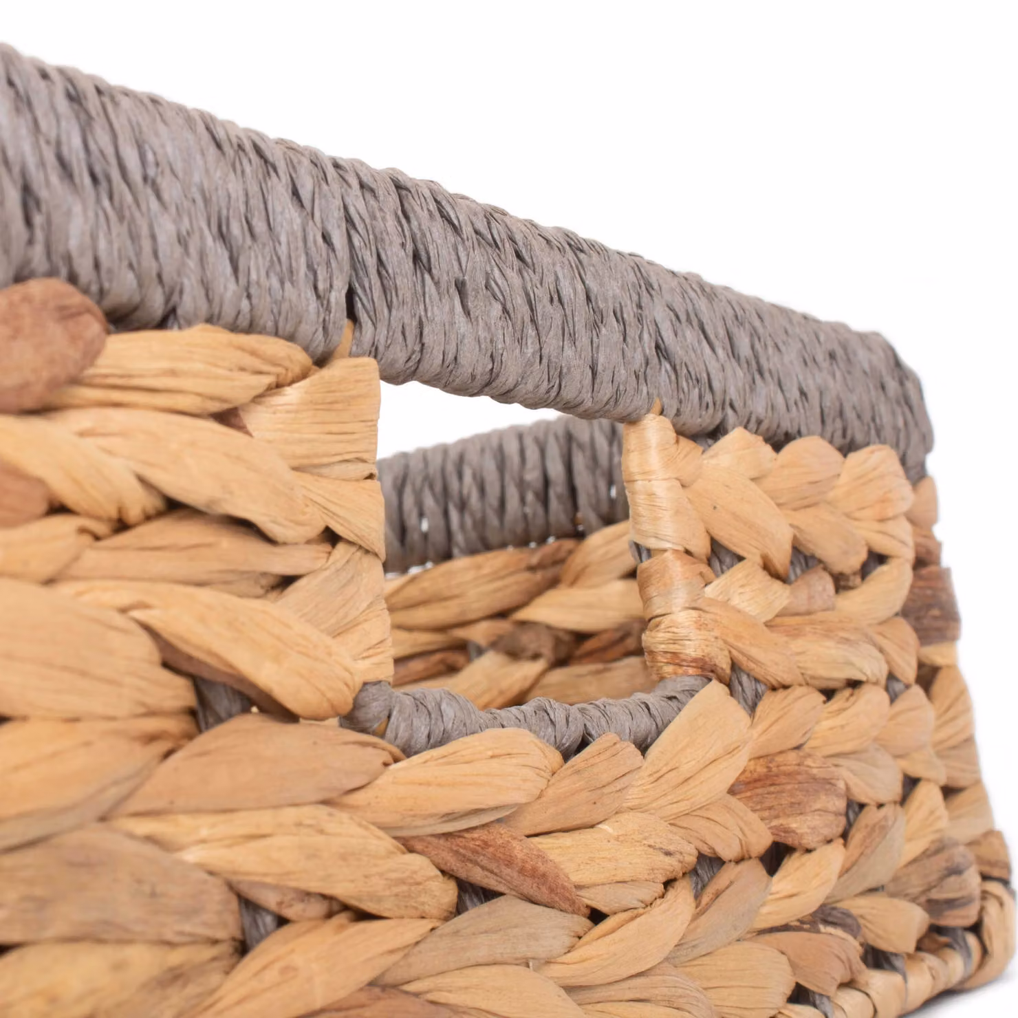 Red Hamper Shallow Rectangular Water Hyacinth Storage Basket with Grey Rope Border in Brown, Width: 34 cm – 4