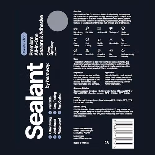 Hemway Hybrid Polymer Construction Sealant and Adhesive in Grey, 300ml – 6