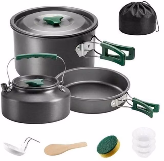 NESTLUNE Aluminium Camping Cookware Set for 2-3 People, Grey