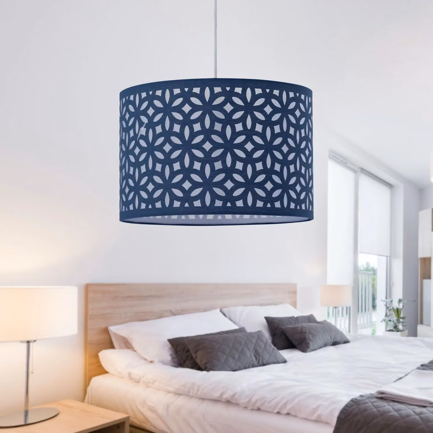First Choice Lighting Set of 2 Blue Fabric Round Modern Pendant Lightshades, Diameter: 25 cm – 6
