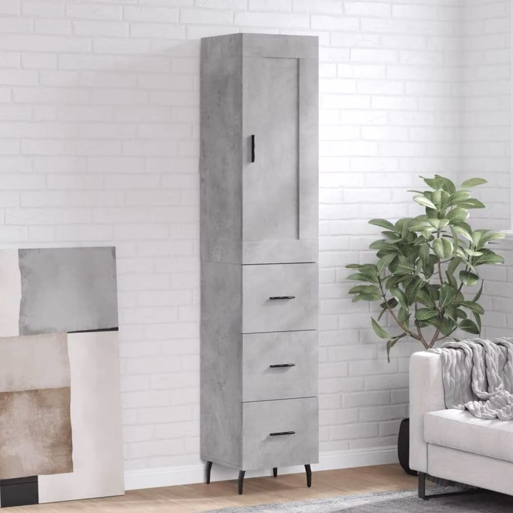 Berkfield Home Highboard in Concrete Grey with Hinged Doors and Internal Shelves, H 180 x W 34.5 x D 34 cm – 2