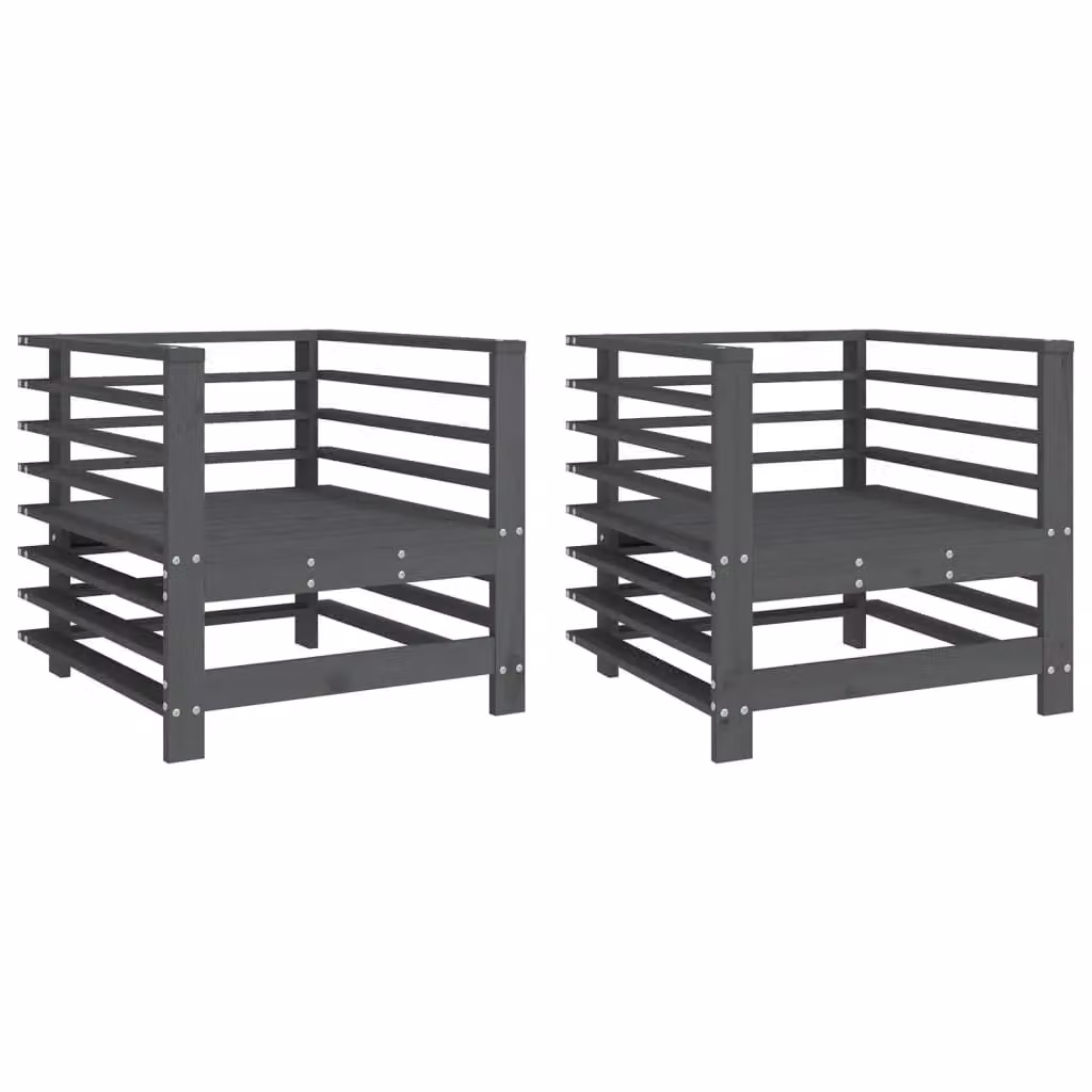 Berkfield Home Set of 2 Grey Rustic Pine Garden Chairs with Armrests – 2