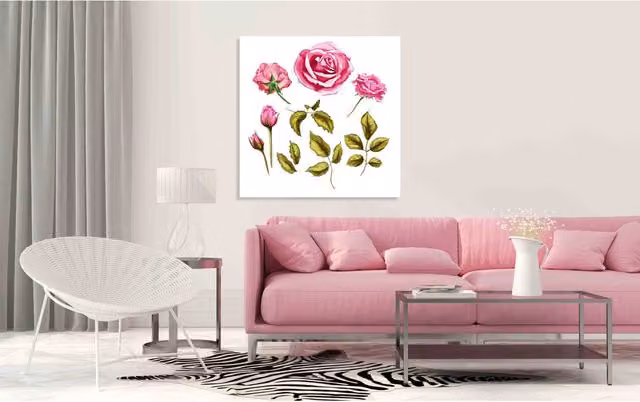 Benjamin Tate Design LTD Modern Pink Roses Graphic Floral Canvas Wall Art, W: 41 cm, H: 31 cm