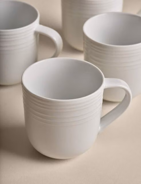 M&S Set of 4 White Ribbed Porcelain Mugs