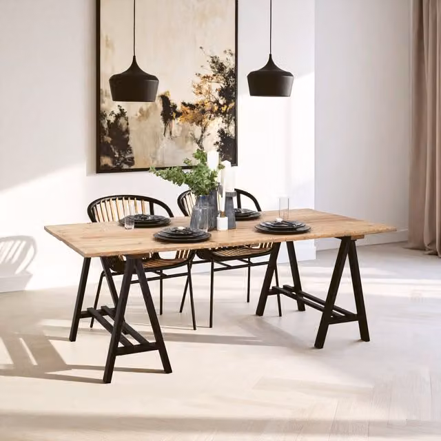 Orsina Industrial Pine Wood and Iron Rectangular Dining Table in Brown and Black, W/D/H: 200 x 100 x 75 cm – 1