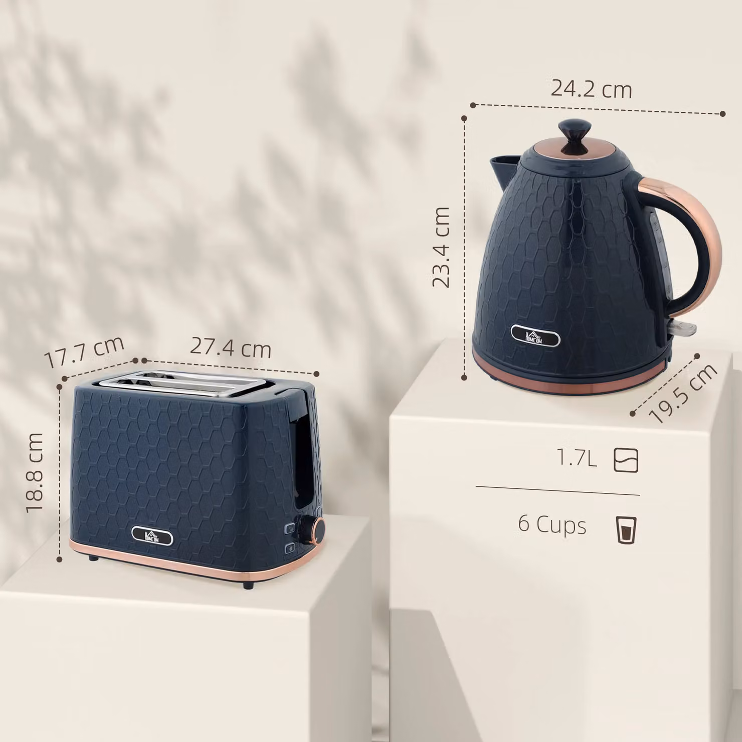 HOMCOM Blue Kettle and 2 Slice Toaster Set – 3