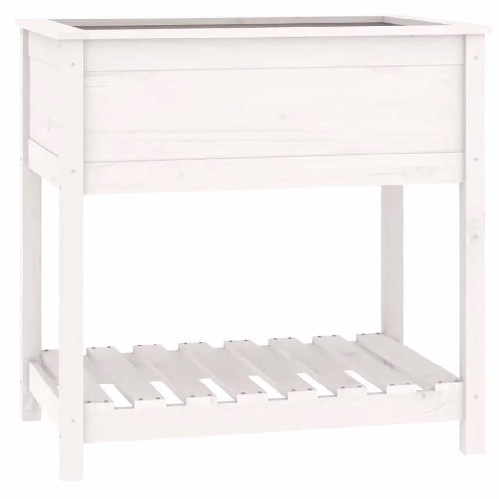 Berkfield White Solid Wood Pine Planter with Shelf, W: 82.5 cm, D: 54 cm, H: 81 cm – 2