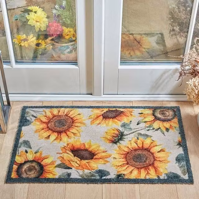 Ritzy Rugs Rectangular Machine Washable Rubber Backed Entrance Door Mat in Multicolour Yellow, Orange and Green