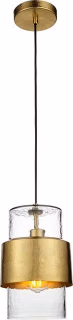 Perch & Parrow Timothy Cylinder Ceiling Pendant Light in Hammered Gold Brass and Glass