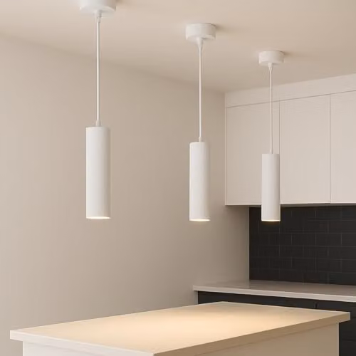 CGC Lighting White Aluminium Cylinder Suspended Ceiling Light with Adjustable GU10 Fitting – 1