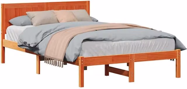 Berkfield Home Soft Wax Brown Solid Pine Wood Bed Frame, W: 135 cm, L: 190 cm – 1