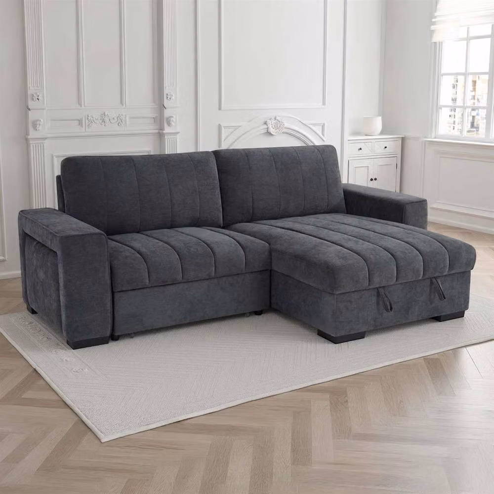 Furnishings For Less UK Frankie Grey Reversible Universal Corner Sofa Bed with Storage, USB Charging and Cupholder – 2