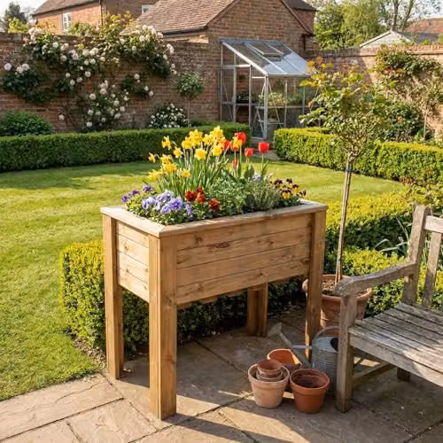 Charles Taylor Wiltshire Large Raised Wooden Garden Trough Planter, Brown, W: 83.0 cm, L: 41.0 cm, H: 72.0 cm – 2