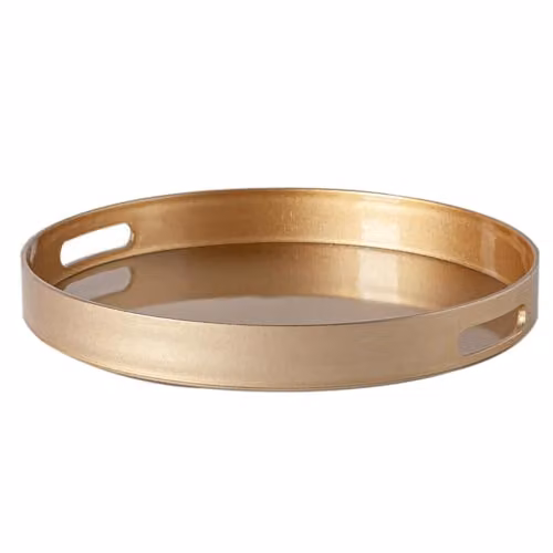 Argon Tableware Pack of 3 Round Melamine Serving Trays with Handles, Gold, Diameter: 33 cm