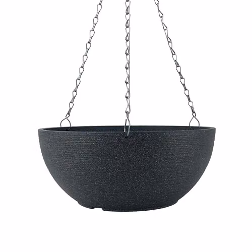 Garden Gear Dark Grey Stone Effect Hanging Basket Planter with Metal Chain, 35cm Diameter – 1