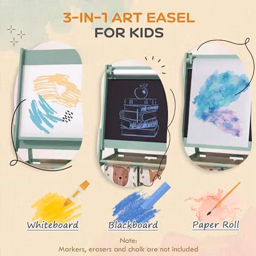 AIYAPLAY 3 in 1 Double-Sided Kids Art Easel with Paper Roll, Green – 3