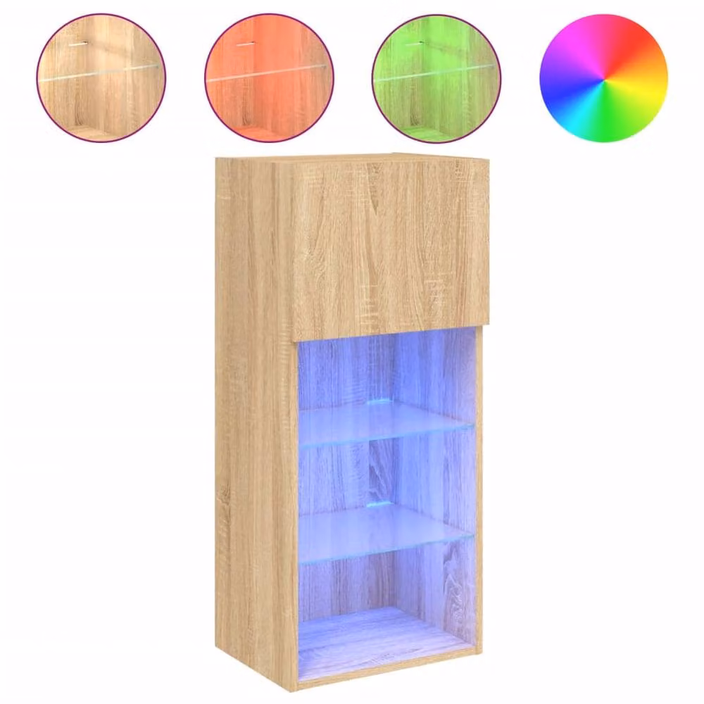 Berkfield Home Modern TV Cabinet with Integrated LED Lights in Sonoma Oak, Brown and Beige, W/D/H: 40.5 x 30 x 90 cm – 3