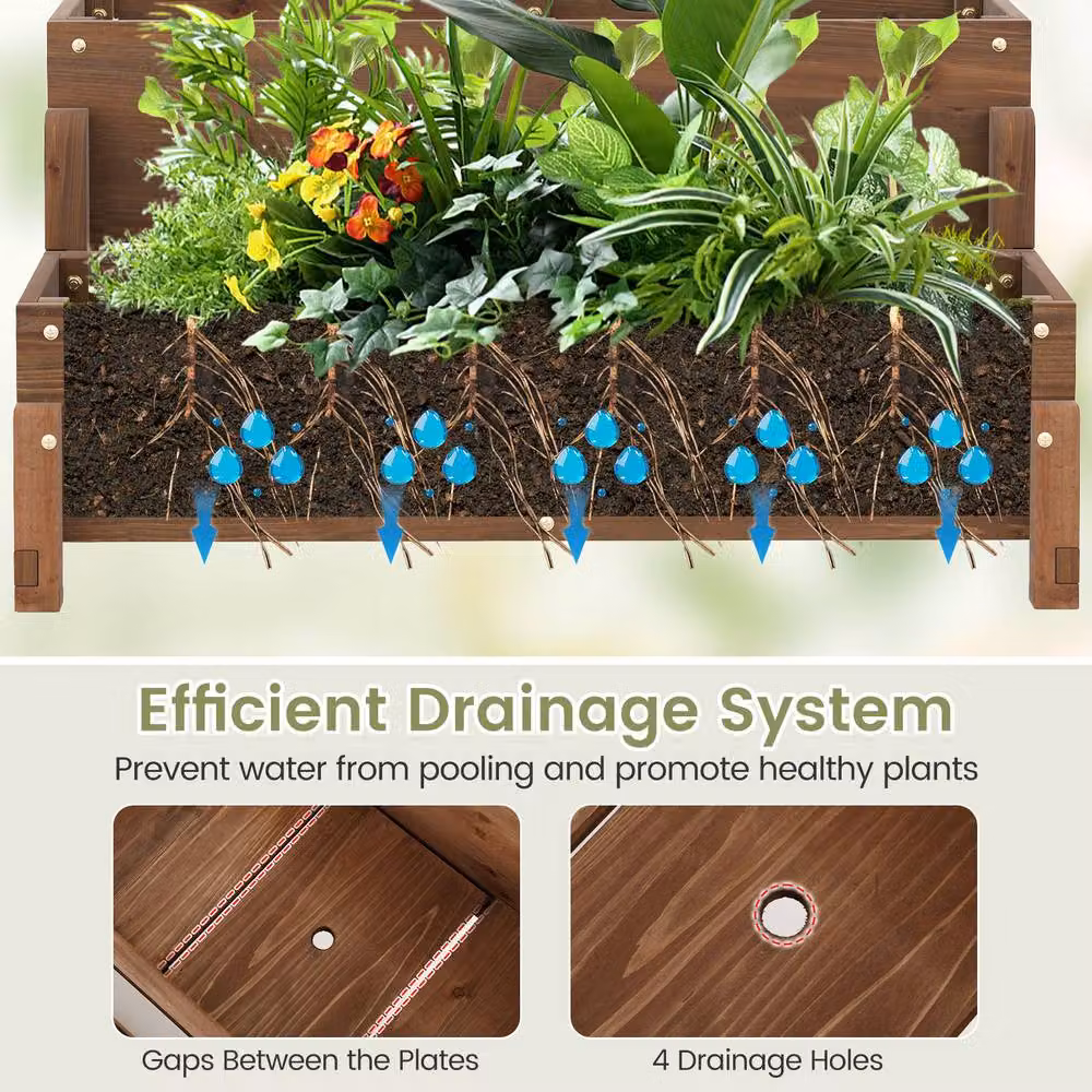 Costway 2-Tier Wooden Raised Garden Bed with Lattice Trellis in Brown, W/D/H: 121 x 67 x 67 cm – 4