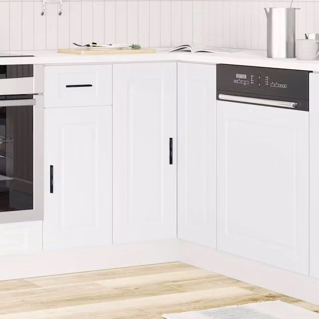 Berkfield Home Porto White Kitchen Corner Base Cabinet in Matt MDF, W/D/H: 75.5 x 75.5 x 81.5 cm