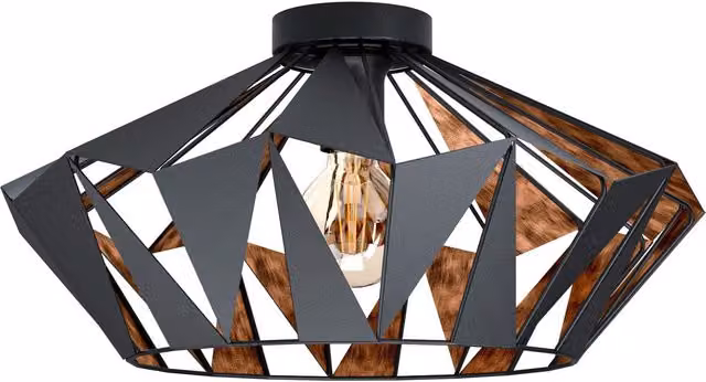 Loops Semi Flush Ceiling Light in Black and Copper with Geometric Metal Shade, E27 60W – 1