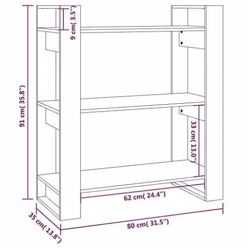 vidaXL Grey Solid Wood Pine Book Cabinet and Room Divider, W: 80 cm, D: 35 cm, H: 91 cm – 3