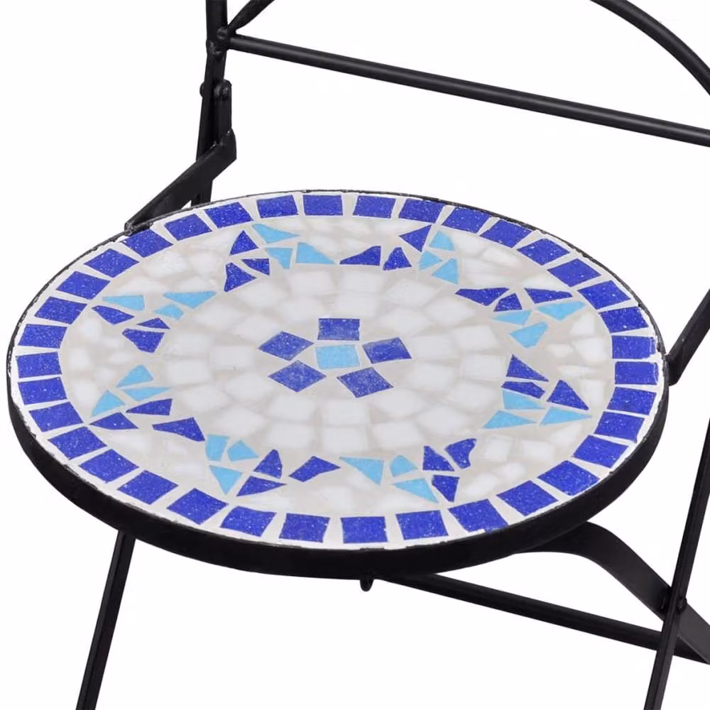 Berkfield Home 3 Piece Mediterranean Bistro Set in Blue and White with Ceramic Tile Top – 2