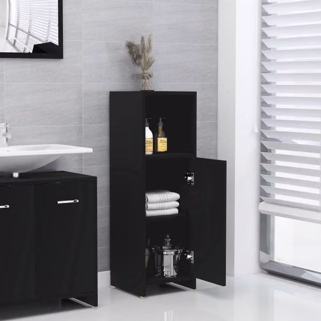 Berkfield Home Modern Black Wall Mounted Bathroom Cabinet with Hinged Doors and Internal Shelves, W/D/H: 30 x 30 x 95 cm – 1