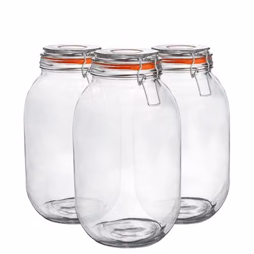 Argon Tableware Set of 3 Transparent Glass Storage Jars with Airtight Stainless Steel Clip Lids, 3L – 1