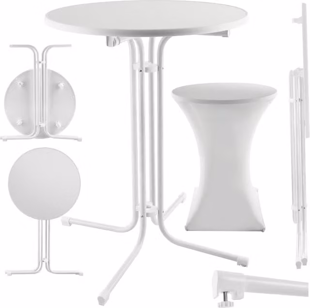 tectake Eren Folding Bar Table with Table Cover in White