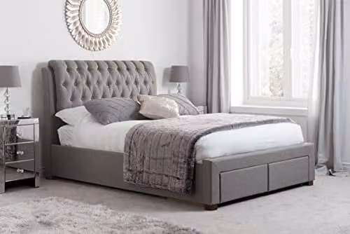 Birlea Valentino Upholstered Storage Bed with Drawers in Grey, 140 x 200 cm