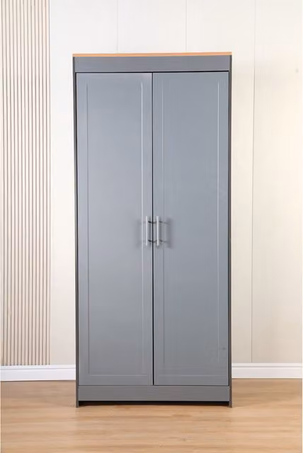 Home Treats Modern Grey 2 Door Large Freestanding Wardrobe with Hanging Rod and Internal Shelves