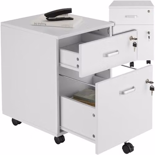 tectake Mobile Filing Cabinet with 2 Lockable Drawers and 360 Degree Castors, White
